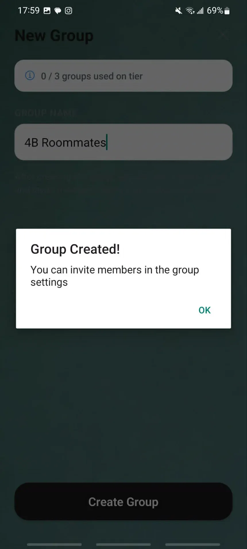 The app during "Make a group"